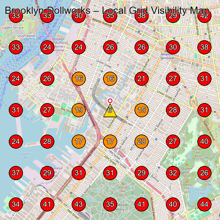 Brooklyn Dollworks GeoGrid visibility map for Art Studio in Brooklyn